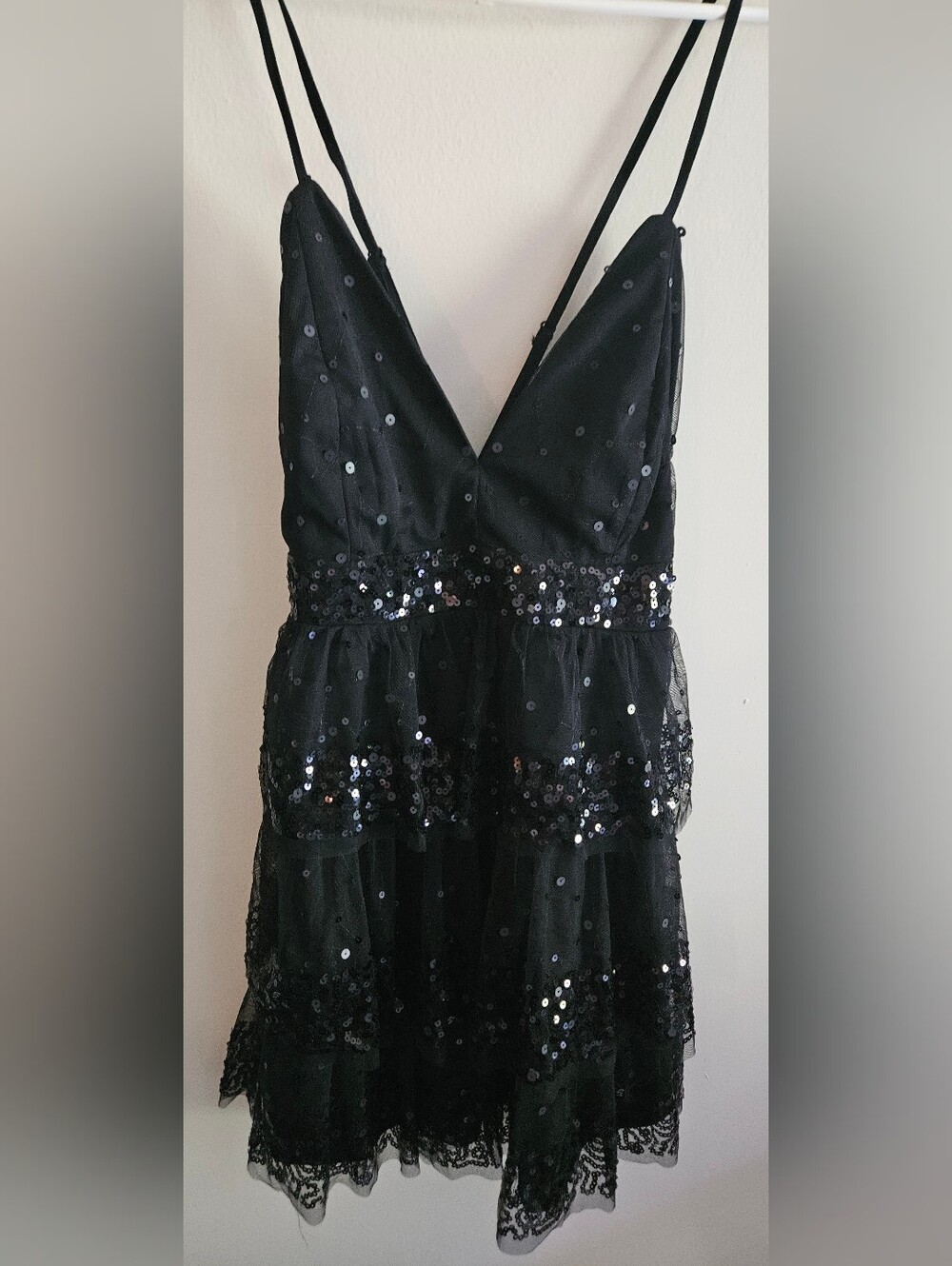 Lulu's Black Sequin Mini Dress. Party, Night Out, Club, Holiday Season, Shiny